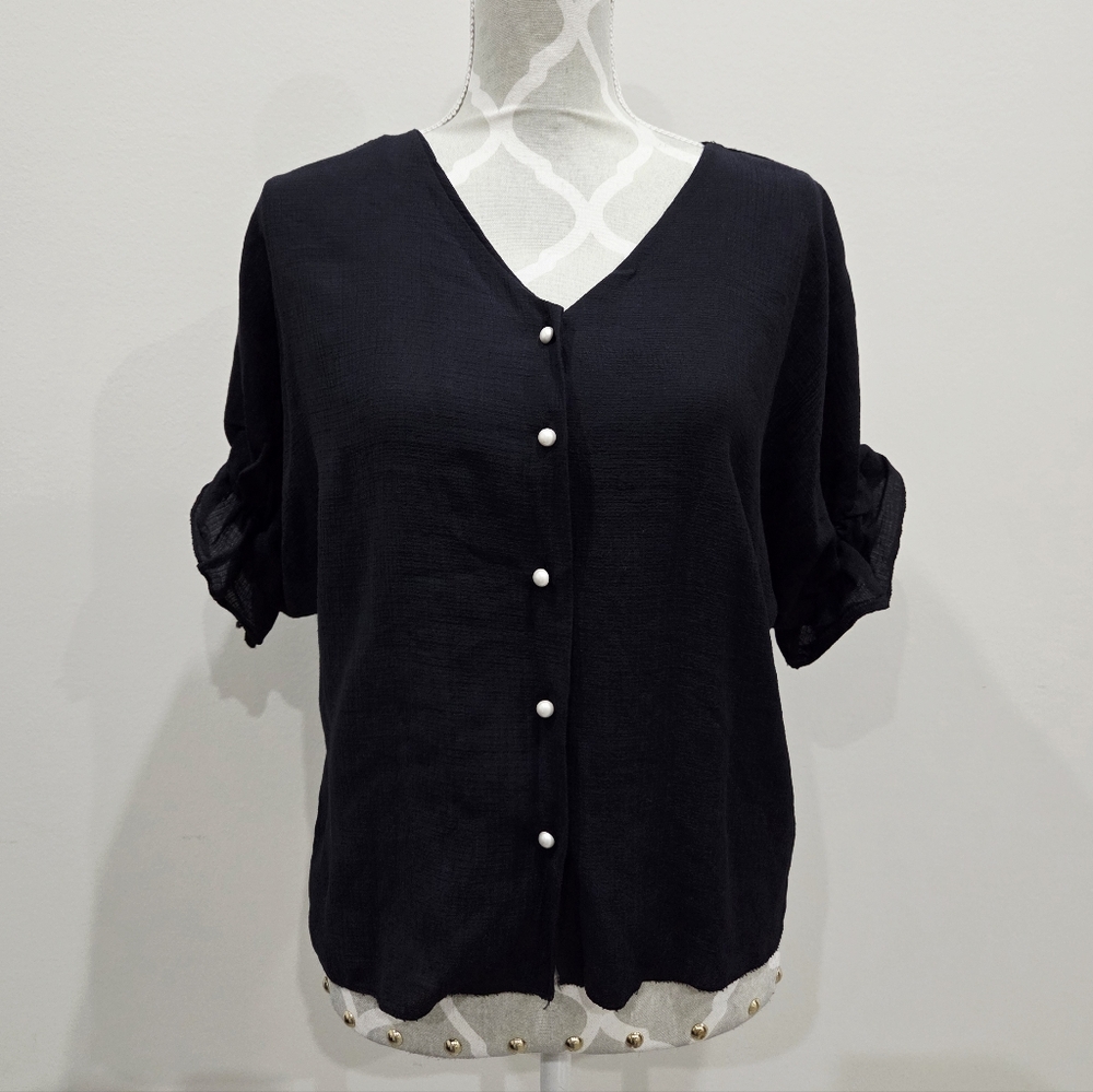 Elegant Black Button-Up Women's Top